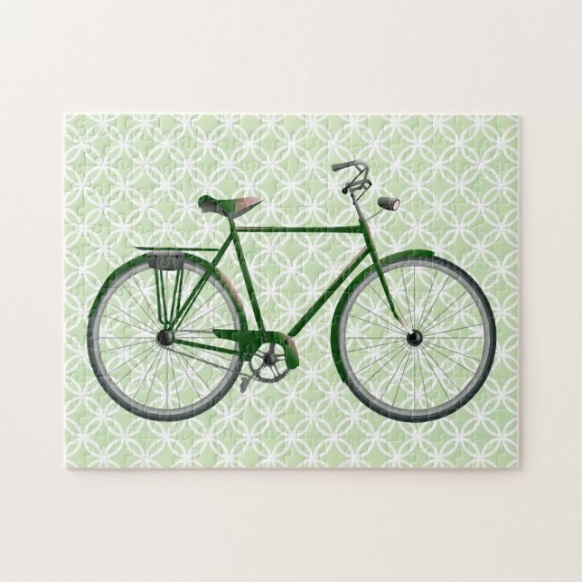 Vintage Bicycle on Green Retro Art Jigsaw Puzzle (Horizontal)