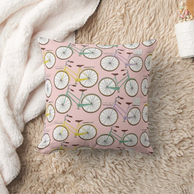 Vintage Bicycle Pattern Throw Pillow (Blanket)