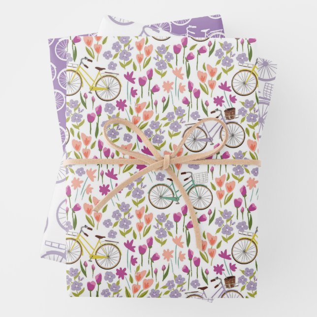Vintage Bicycle Pattern Wrapping Paper Sheets (In situ)