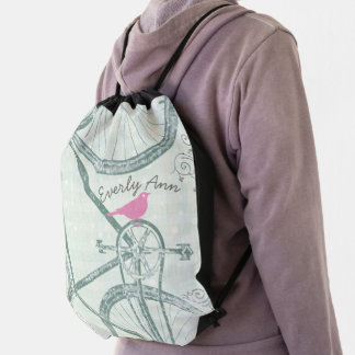 Vintage Bicycle Personalized Garland Heart Drawstring Bag