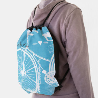 Vintage Bicycle Personalized Garland Heart Drawstring Bag