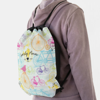 Vintage Bicycle Personalized Heart Drawstring Bag