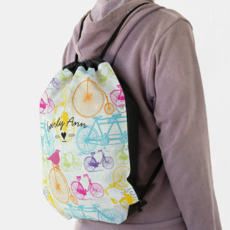 Vintage Bicycle Personalized Heart Drawstring Bag