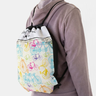 Vintage Bicycle Personalized Heart Drawstring Bag