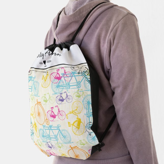 Vintage Bicycle Personalized Heart Drawstring Bag (Insitu)