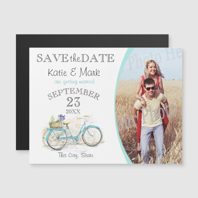 Vintage Bicycle Photo Save the Date Magnetic Invitation (Front/Back)