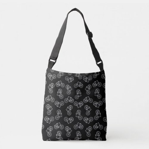 Vintage Bicycle Print Pattern Classic Bikes Black Crossbody Bag