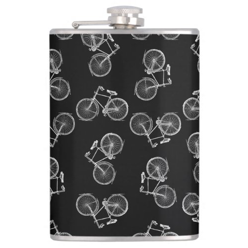 Vintage Bicycle Print Pattern Classic Bikes Black Flask