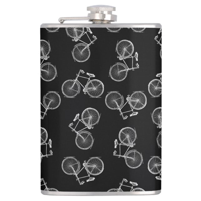Vintage Bicycle Print Pattern Classic Bikes Black Flask (Front)