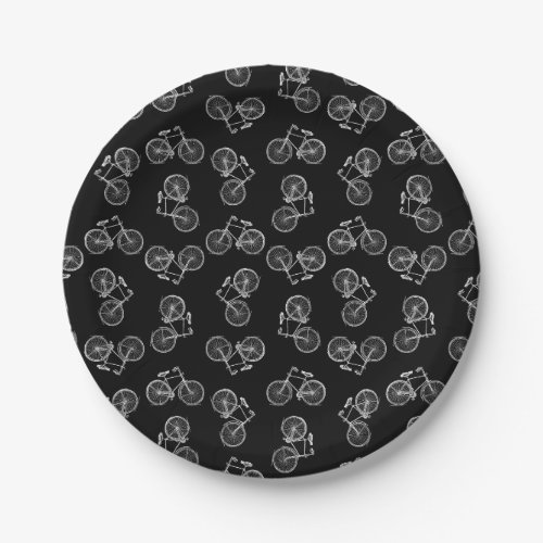 Vintage Bicycle Print Pattern Classic Bikes Black Paper Plates