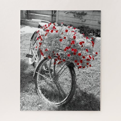 Vintage Bicycle Red Geranium Flowers Rural Photo Jigsaw Puzzle