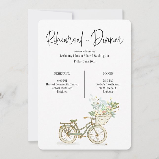 Vintage Bicycle Rehearsal And Dinner Invitation (Front)