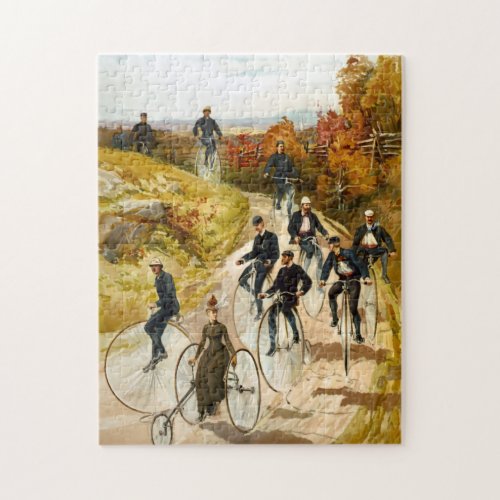 Vintage Bicycle Ride in the Country Wrapped Canvas Jigsaw Puzzle