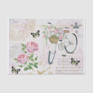 Vintage Bicycle, Roses and Butterflies Collage Tissue Paper