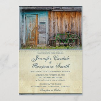 Vintage Bicycle Rustic Barn Wedding Invitations by RusticCountryWedding at Zazzle