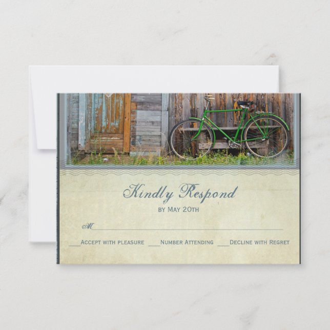 Vintage Bicycle Rustic Barn Wedding RSVP Cards (Front)