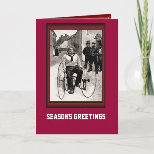 Vintage Bicycle Sailor on a  bicycle Holiday Card