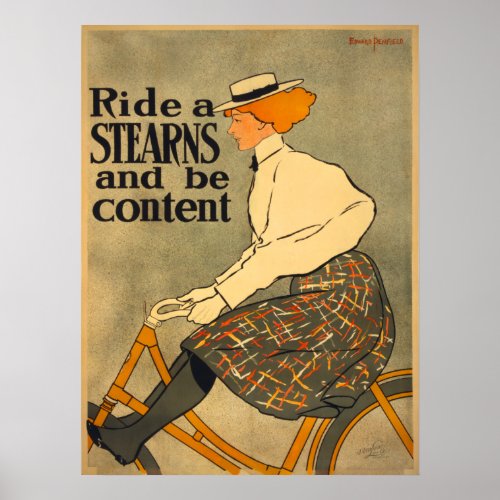 Vintage Bicycle Stearns Ad Art Poster Woman