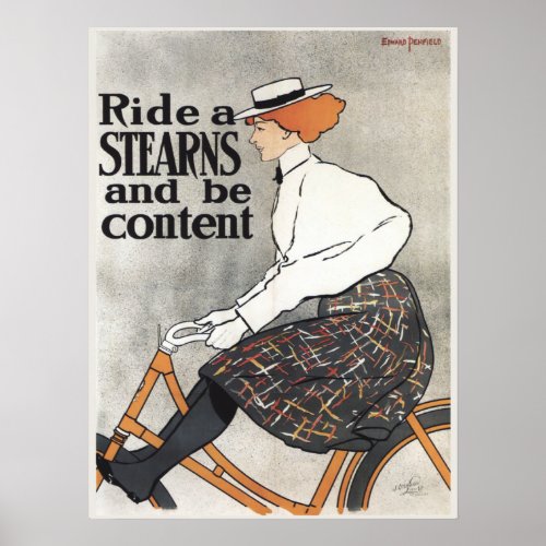 Vintage Bicycle Stearns Woman Ad Art Poster