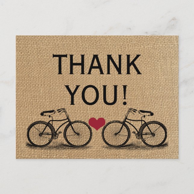 Vintage Bicycle Thank You Wedding Postcards (Front)