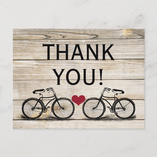 Vintage Bicycle Thank You Wedding Postcards (Front)