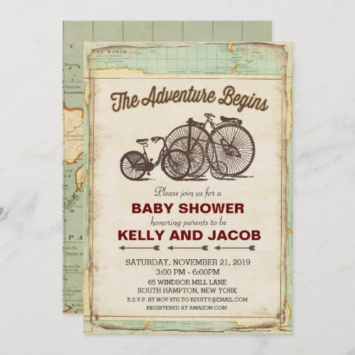 Vintage Bicycle Travel Baby Shower Invitation