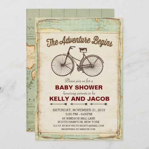 Vintage Bicycle Travel Baby Shower Invitation