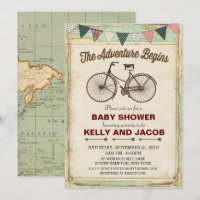 Vintage Bicycle Travel Baby Shower Invitation
