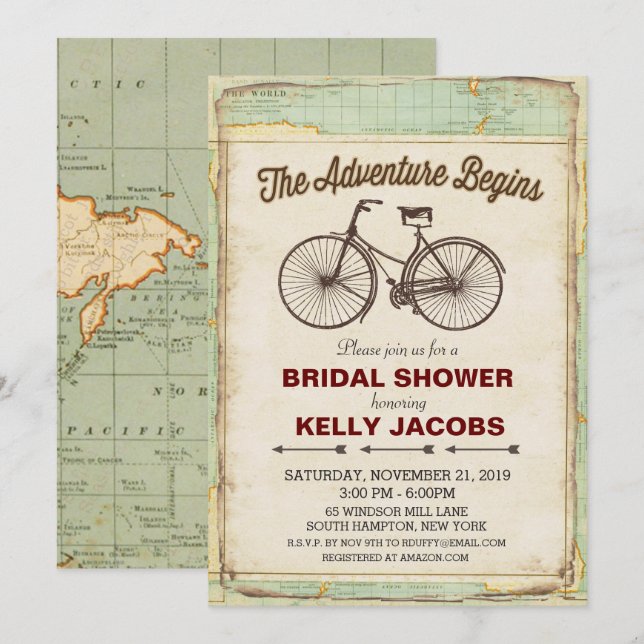 Vintage Bicycle Travel Bridal Shower Invitation (Front/Back)