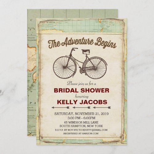 Vintage Bicycle Travel Bridal Shower Invitation