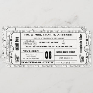 Vintage Bicycle Typography Ticket Wedding Invitation