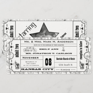Vintage Bicycle Typography Ticket Wedding Invitation