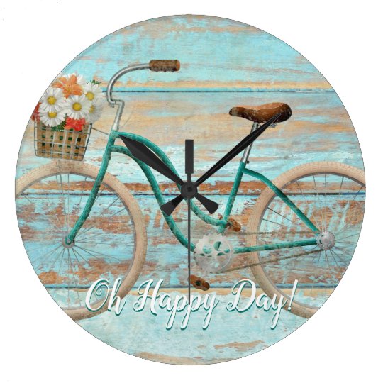 Vintage Bicycle Wall Clock Aqua Oh Happy Day Zazzle Com