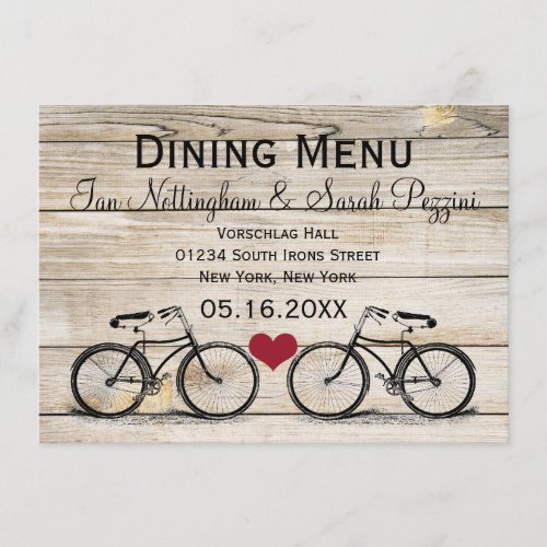 Vintage Bicycle Wedding Dining Menu Cards