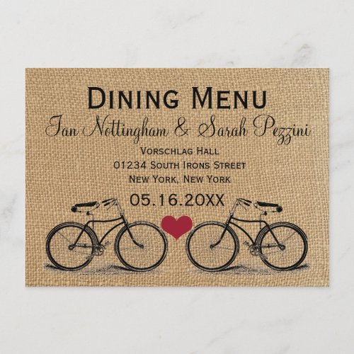 Vintage Bicycle Wedding Dining Menu Cards