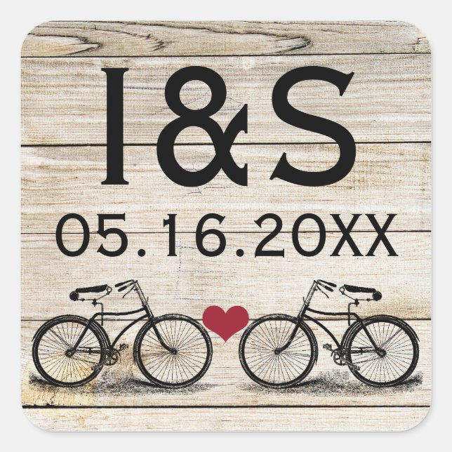 Vintage Bicycle Wedding Favor Stickers (Front)