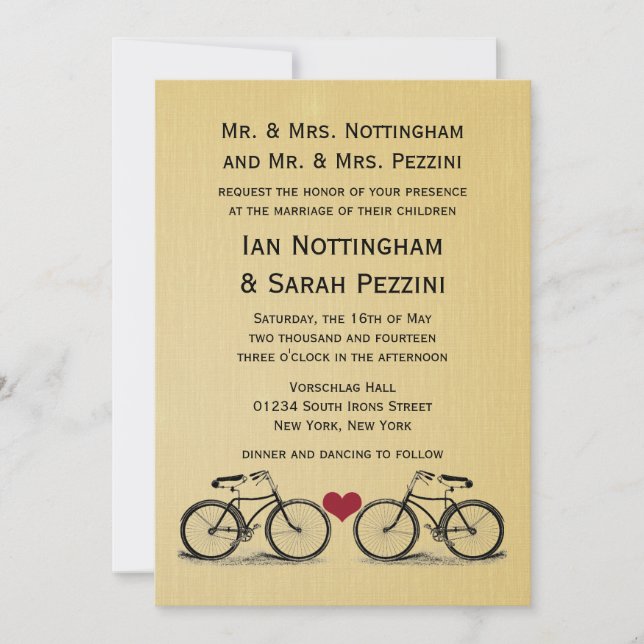 Vintage Bicycle Wedding Invitations (Front)