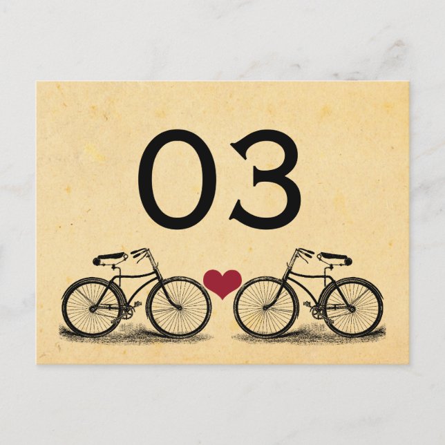 Vintage Bicycle Wedding Table Numbers (Front)