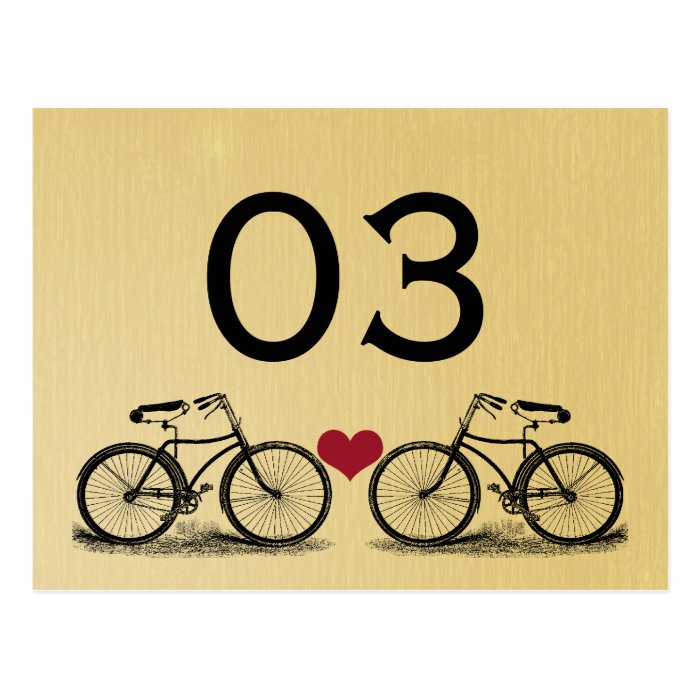Vintage Bicycle Wedding Table Numbers Postcard