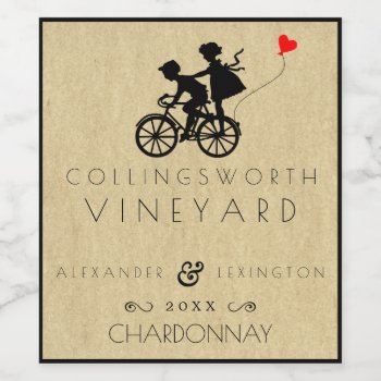 Vintage Bicycle Wedding Wine Label by hungaricanprincess at Zazzle