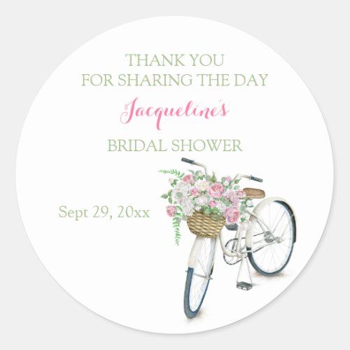 Vintage Bicycle with Basket of Pink Roses Classic Round Sticker