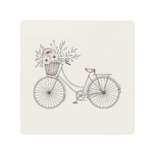 Vintage Bicycle with Blooming Basket Metal Art