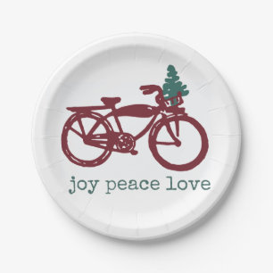 Vintage bicycle with Christmas tree design Paper Plates