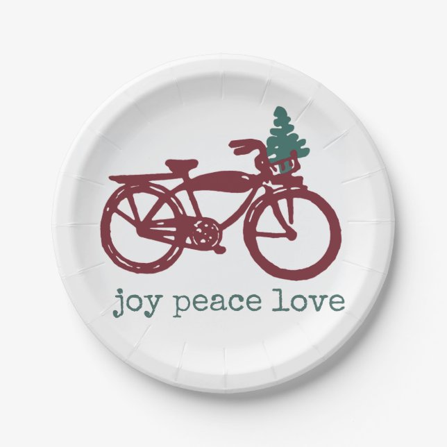Vintage bicycle with Christmas tree design Paper Plates (Front)