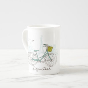Vintage Bicycle with cute basket in Paris Bone China Mug