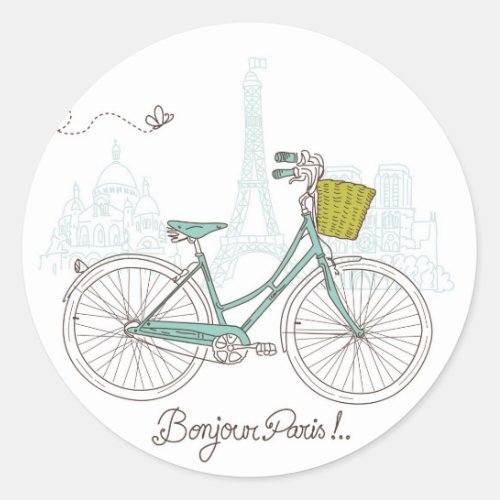 Vintage Bicycle with cute basket in Paris Classic Round Sticker