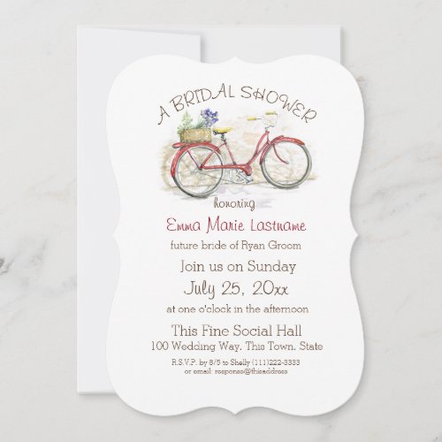 Vintage Bicycle with Flower Basket Bridal Shower Invitation