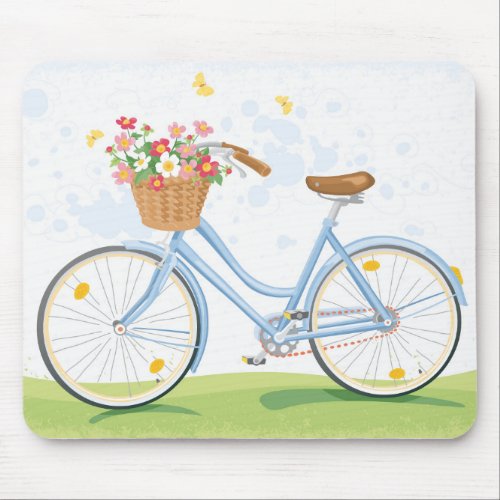 Vintage Bicycle with Flower Basket Mouse Pad