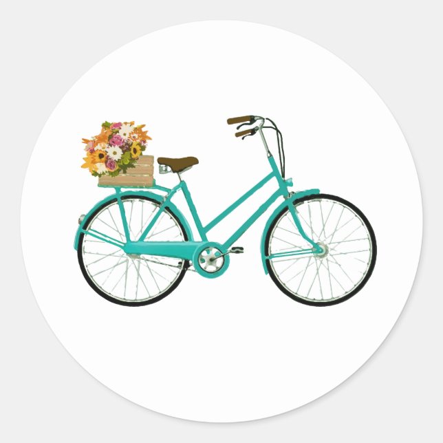Vintage Bicycle with Flowers Painting Stickers (Front)