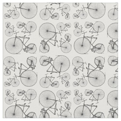 Vintage Bicycles Antique Bicycle Art Pattern BW Fabric